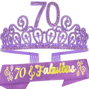 70th Birthday Sash And Tiara For Women - Fabulous Glitter Sash   Butterflies