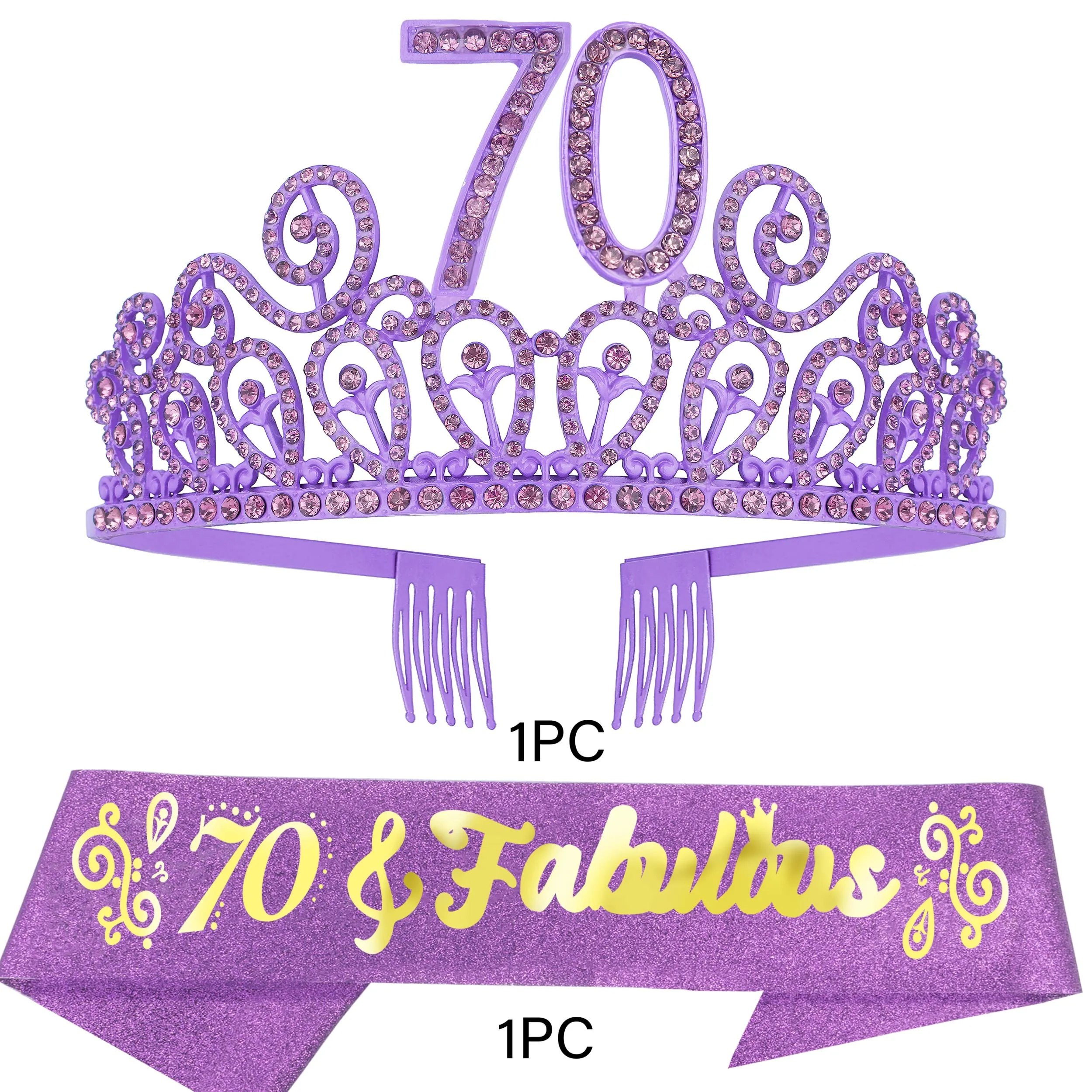 70th Birthday Sash And Tiara For Women - Fabulous Glitter Sash   Butterflies