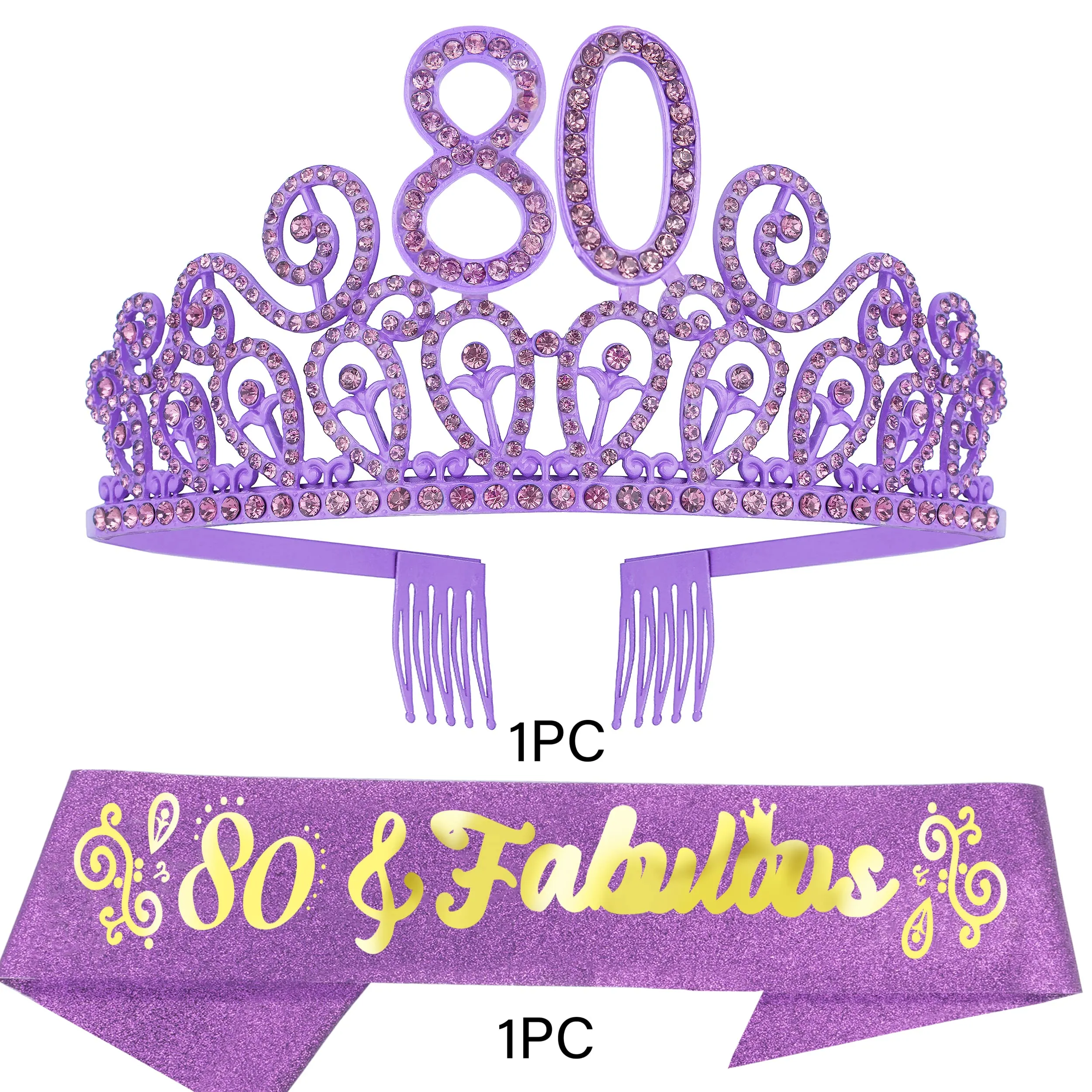 80th Birthday Sash And Tiara For Women - Fabulous Glitter Sash   Ripples