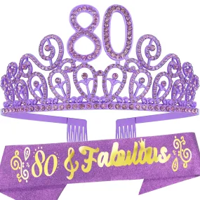 80th Birthday Sash And Tiara For Women - Fabulous Glitter Sash   Ripples