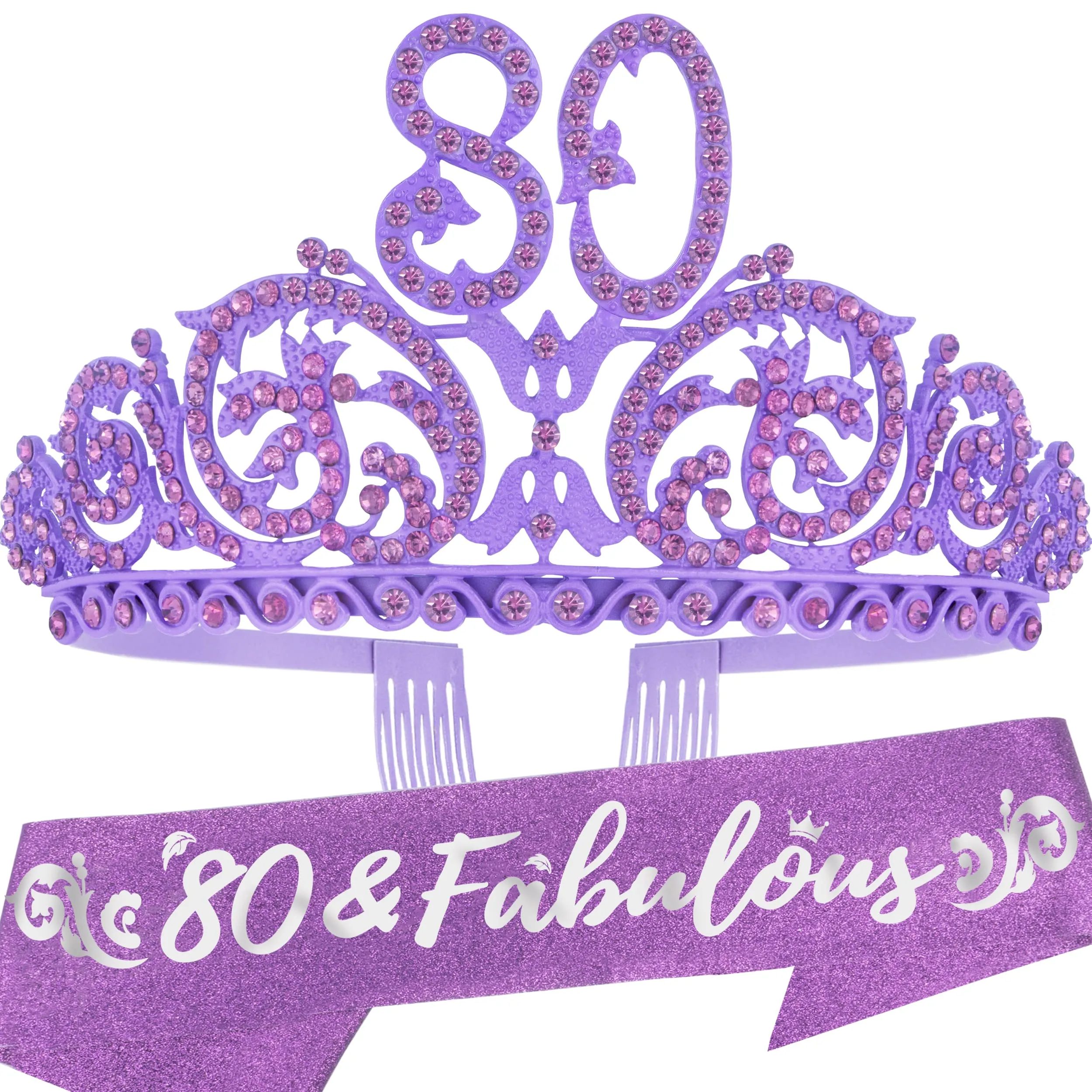 80th Birthday Tiara and Sash,80th Birthday Decorations for Women, 80th Birthday Party