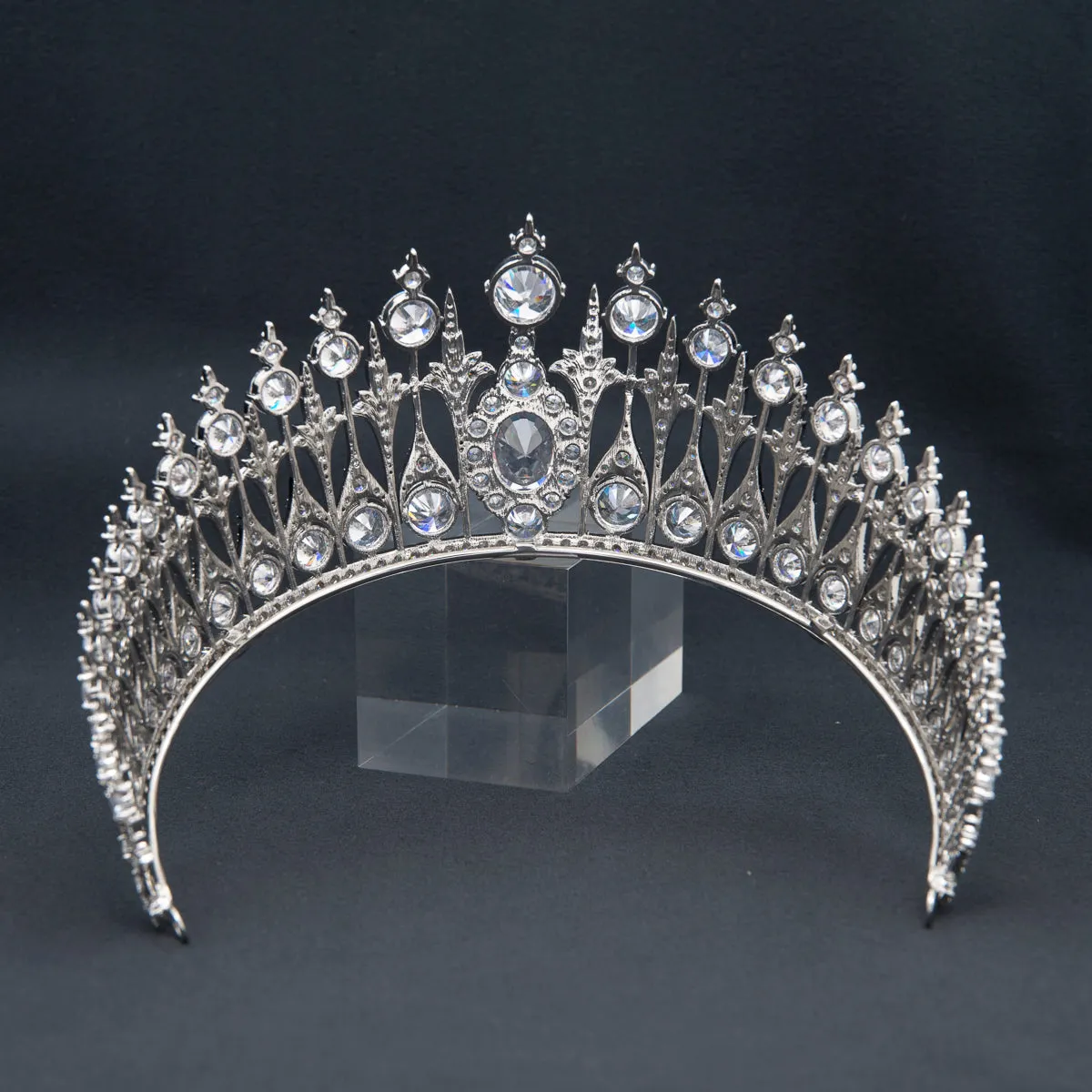 8cm Zirconia Dutch Sapphire Replica Tiara for Wedding,Crystal Queens Tiaras for Women HG010SIL