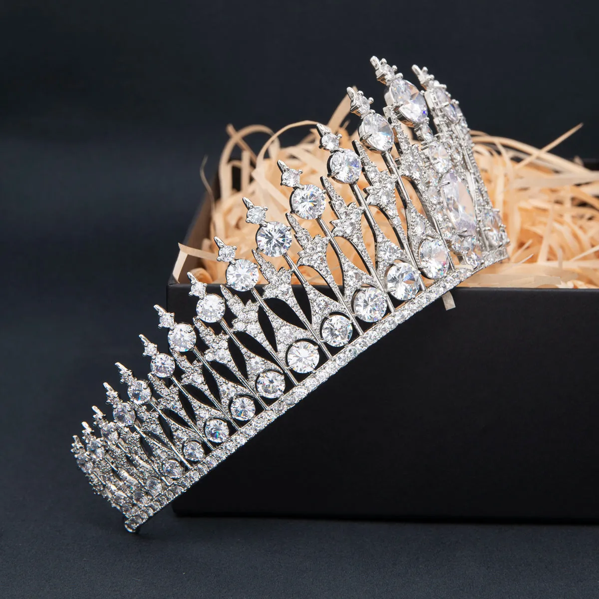 8cm Zirconia Dutch Sapphire Replica Tiara for Wedding,Crystal Queens Tiaras for Women HG010SIL