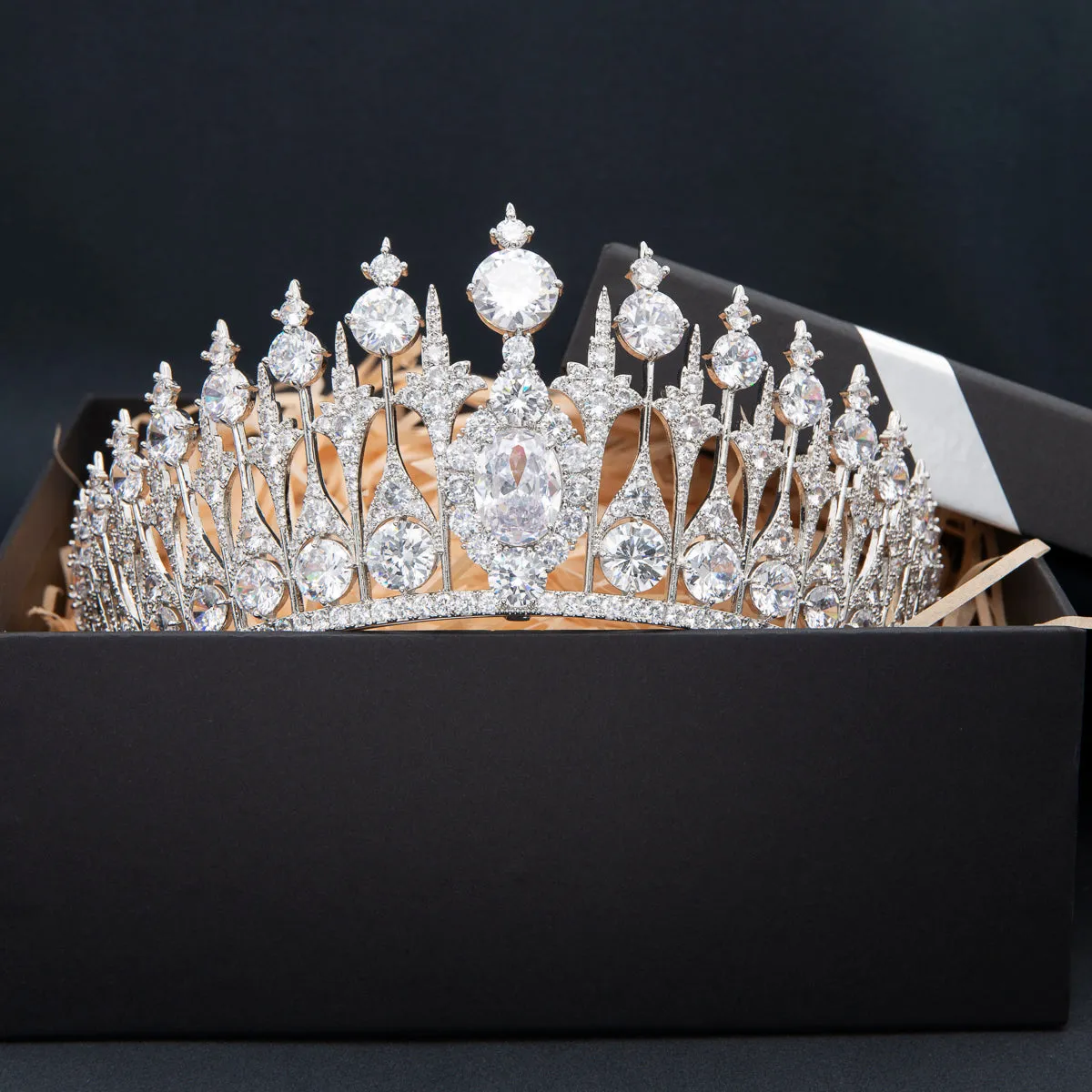 8cm Zirconia Dutch Sapphire Replica Tiara for Wedding,Crystal Queens Tiaras for Women HG010SIL