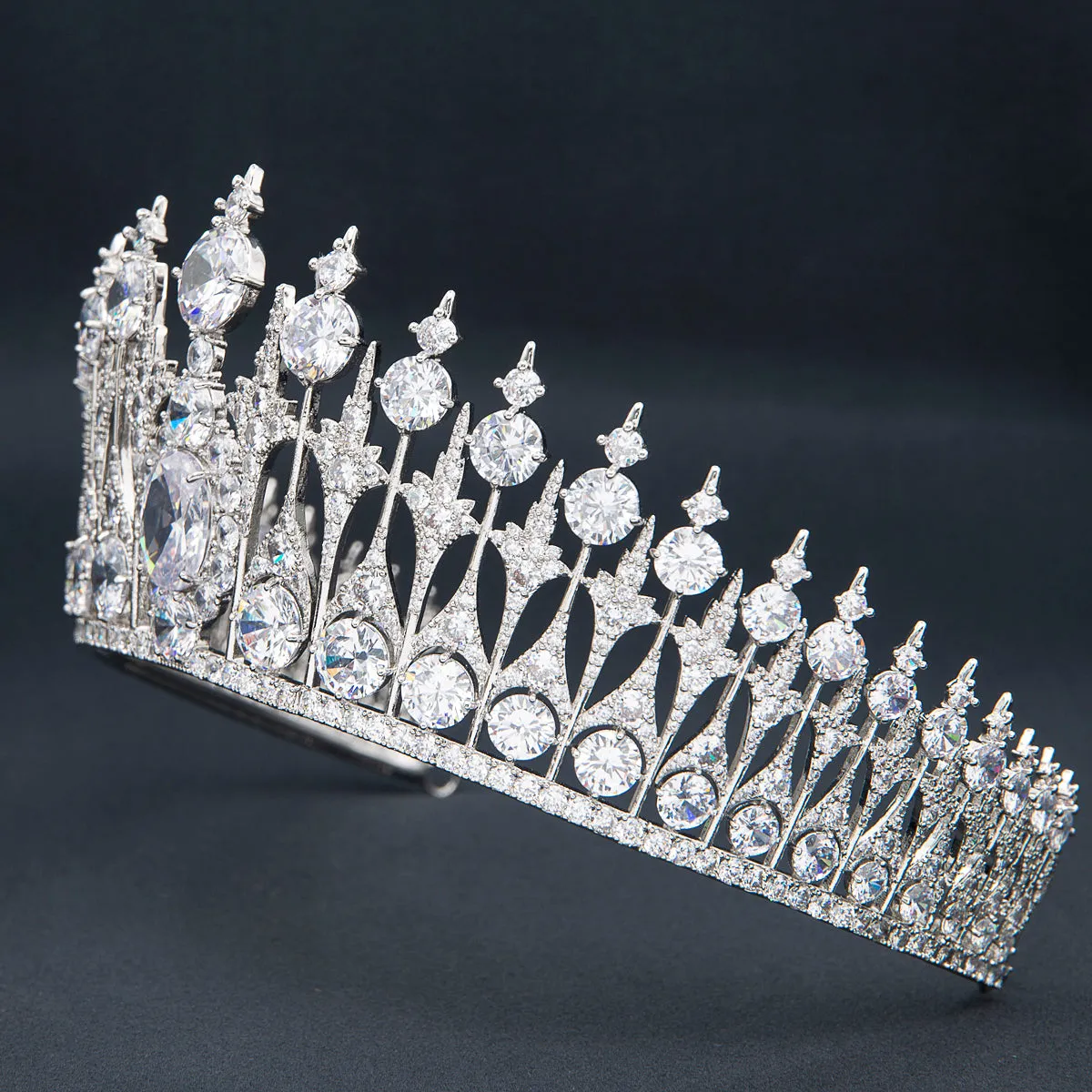 8cm Zirconia Dutch Sapphire Replica Tiara for Wedding,Crystal Queens Tiaras for Women HG010SIL