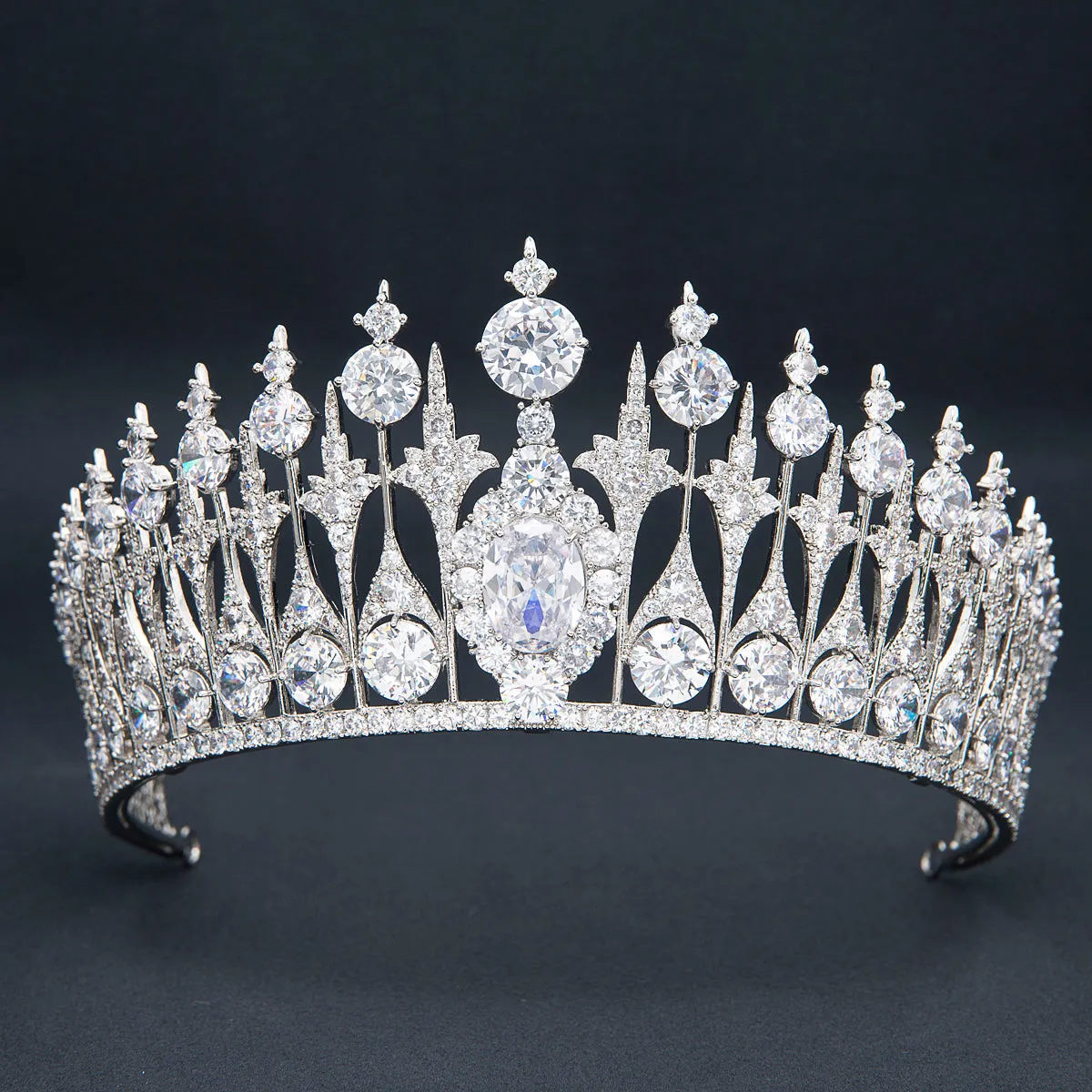 8cm Zirconia Dutch Sapphire Replica Tiara for Wedding,Crystal Queens Tiaras for Women HG010SIL