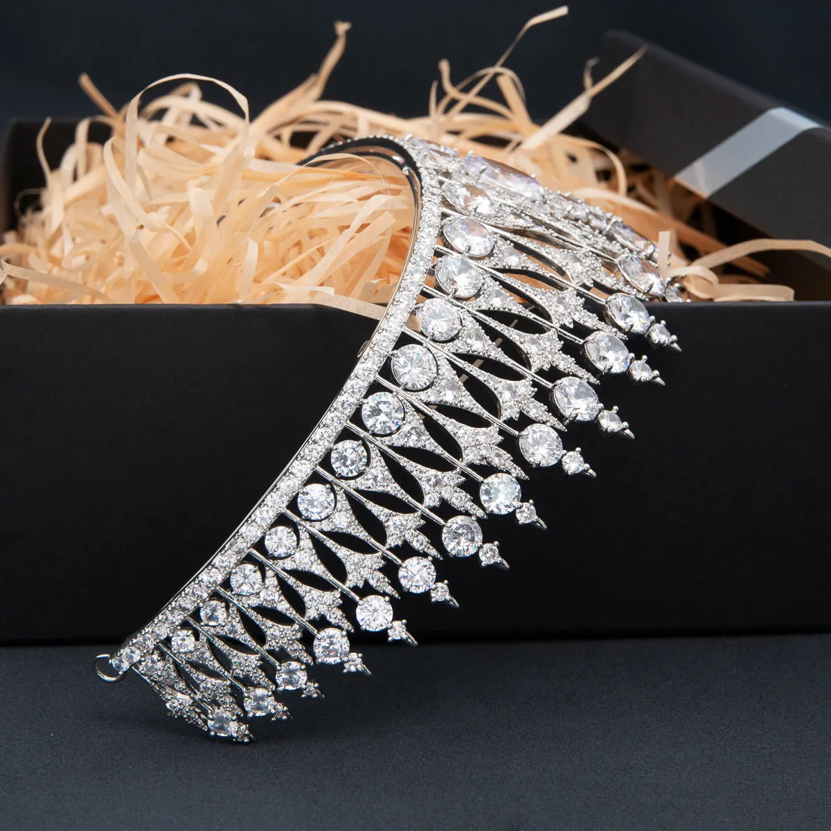 8cm Zirconia Dutch Sapphire Replica Tiara for Wedding,Crystal Queens Tiaras for Women HG010SIL