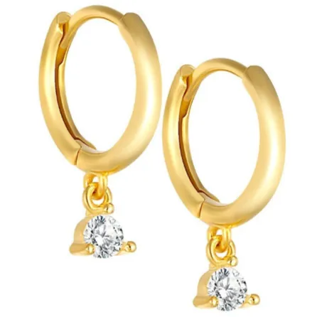 925 Sterling Silver and 18K Gold-Filled Zirconia Huggie Hoops