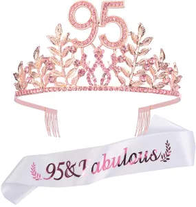 95th Birthday Gifts for Women, 95th Birthday Tiara and Sash, 95 Fabulous Sash and Crystal