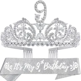 9th Birthday, 9th Birthday Decorations for Girls, 9th Birthday Tiara and Sash, 9th