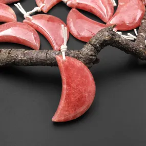 AAA Gemmy Natural Red Rhodochrosite Crescent Moon Gemstone Pendant A1