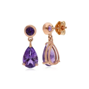 Amethyst Ohrring, 9 Karat Rosegold Amethyst Zwei Stein Ohrhänger