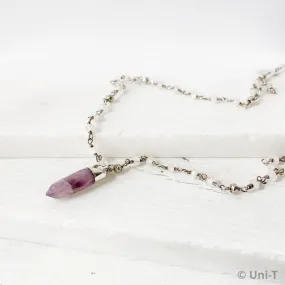 Amethyst Point, Moonstone, Pyrite, Sterling Silver Necklace