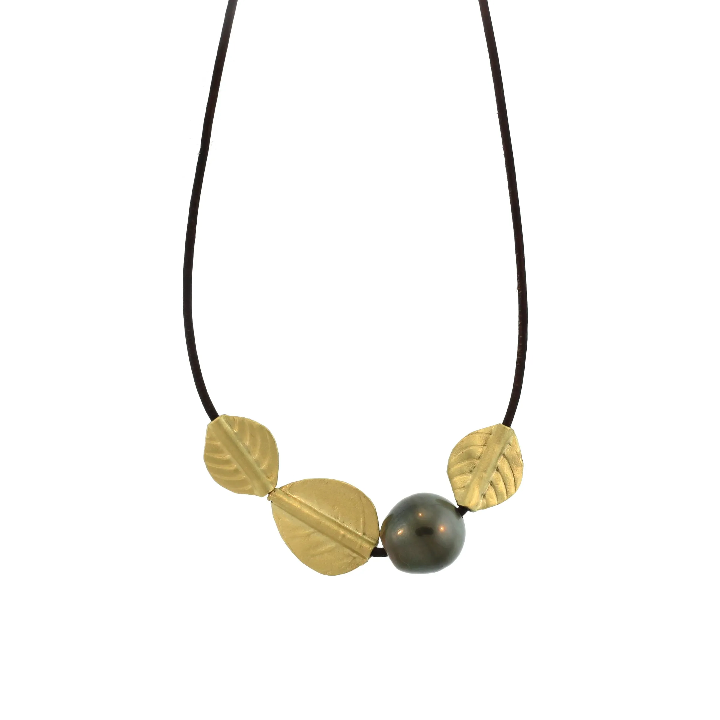 An Abstract Gold Leaf Bead   South Sea Tahitian Pearl Necklace