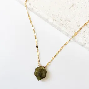 Anne- Labradorite Solitaire Necklace in Gold (17 inches)