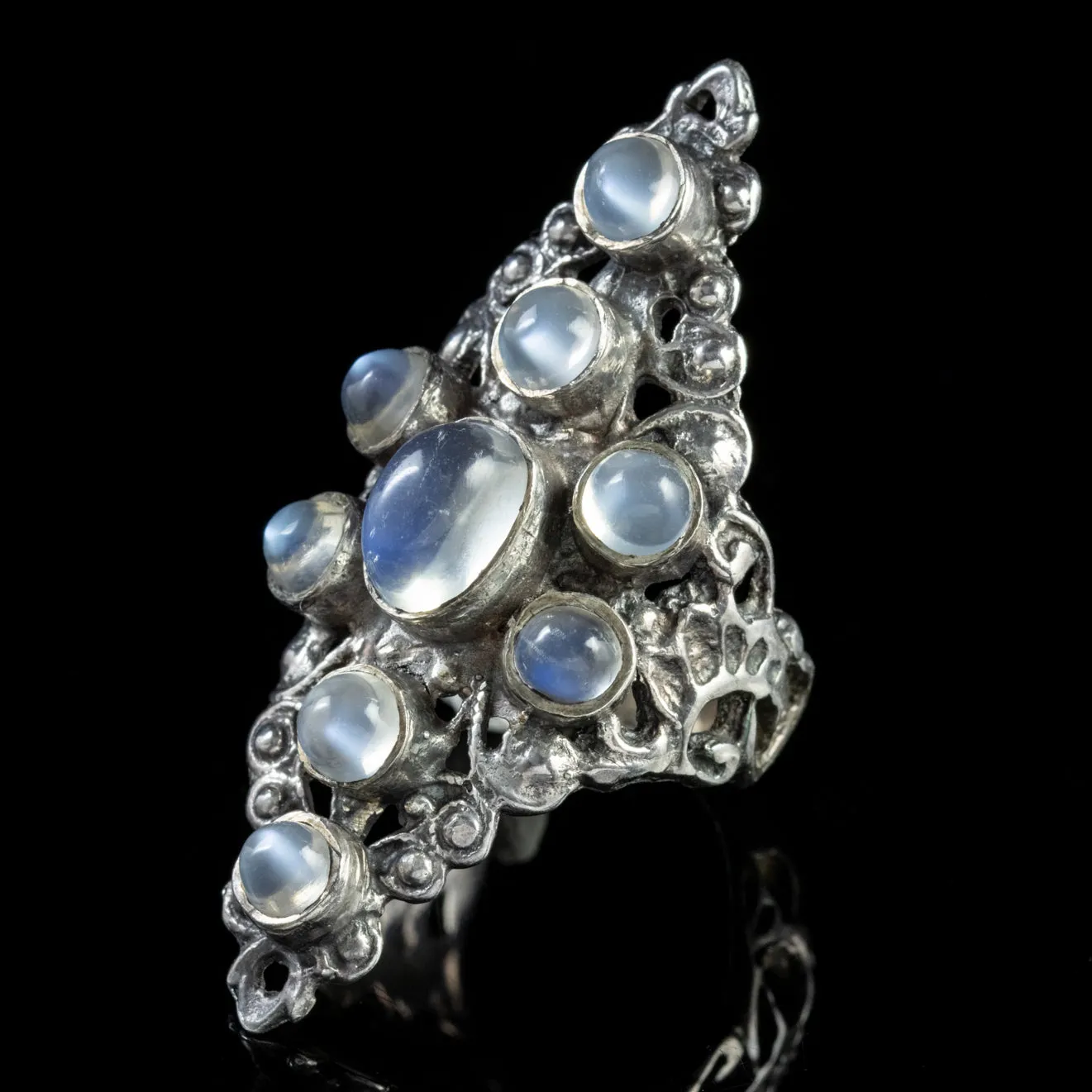 Antique Austro Hungarian Moonstone Silver Large Marquise Ring Circa 1914