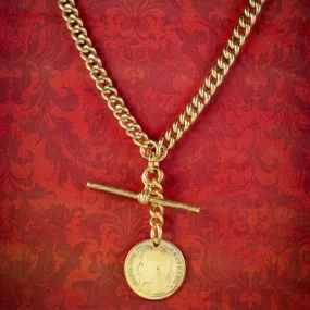 Antique Edwardian Albert Chain With French Coin Medallion Silver 18ct Gold Gilt Dated 1919