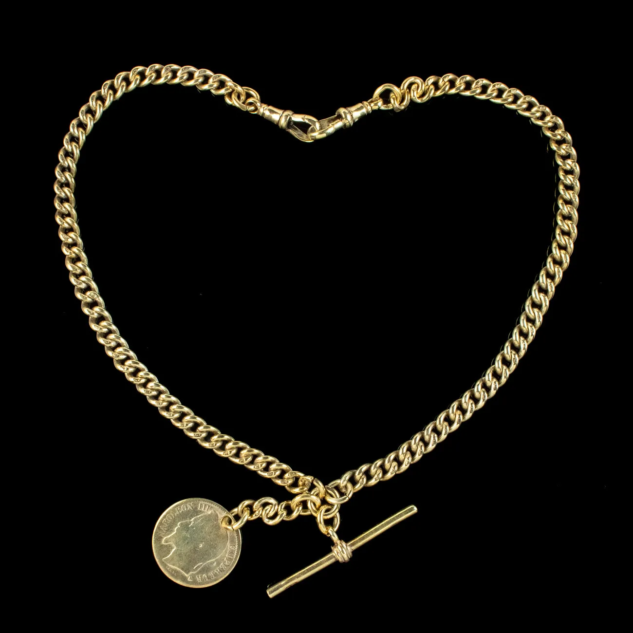 Antique Edwardian Albert Chain With French Coin Medallion Silver 18ct Gold Gilt Dated 1919