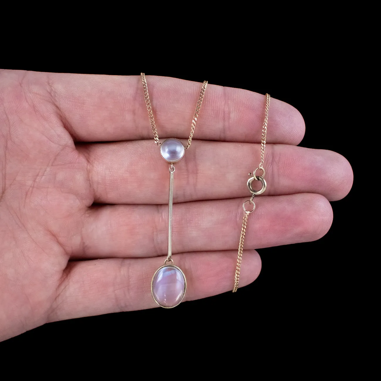 Antique Edwardian Moonstone Lavaliere Necklace 15ct Gold