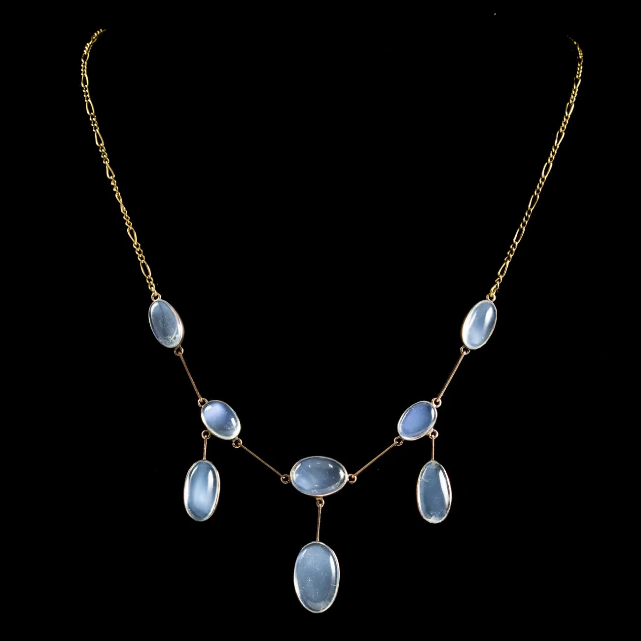 Antique Edwardian Moonstone Lavaliere Necklace 9ct Gold Circa 1905