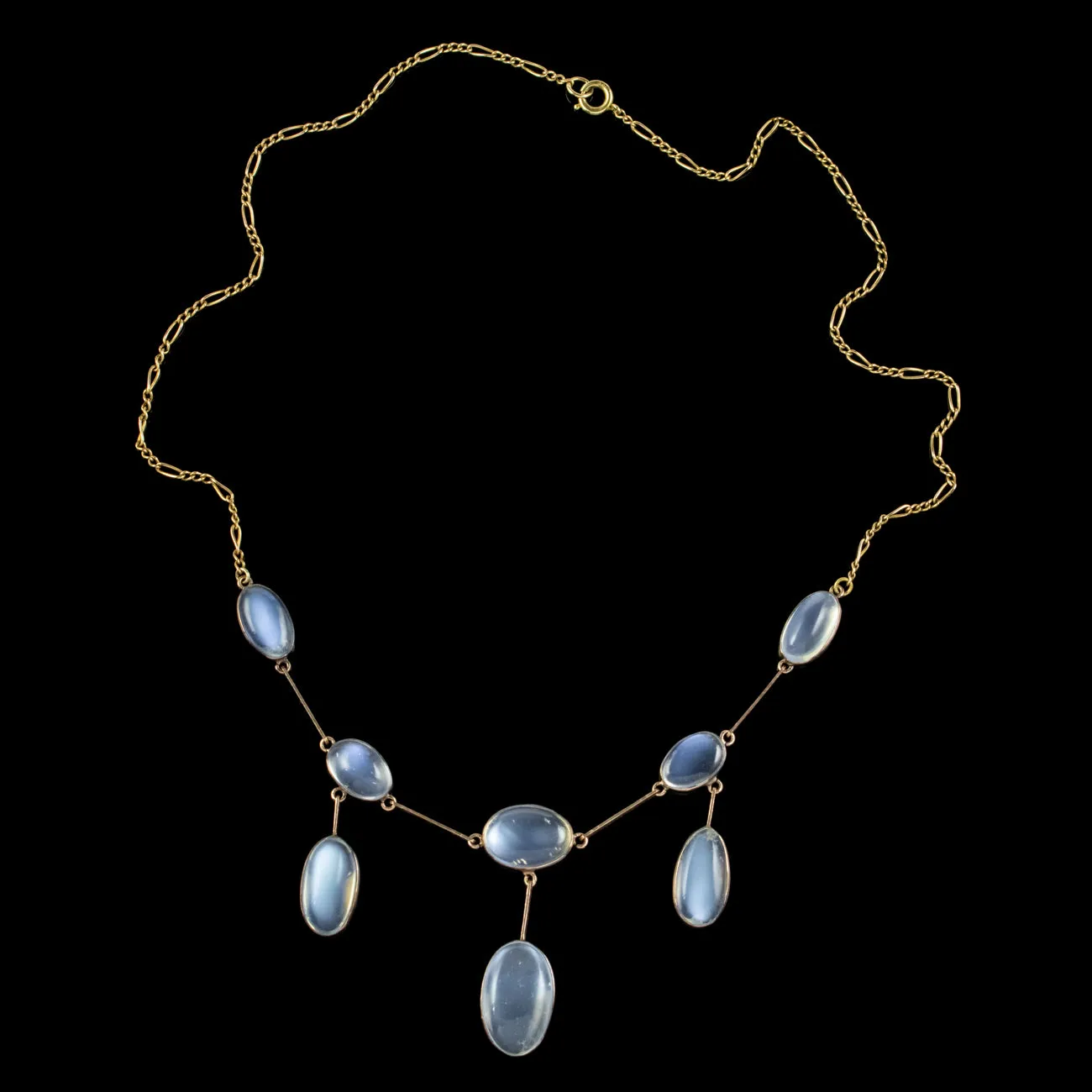 Antique Edwardian Moonstone Lavaliere Necklace 9ct Gold Circa 1905