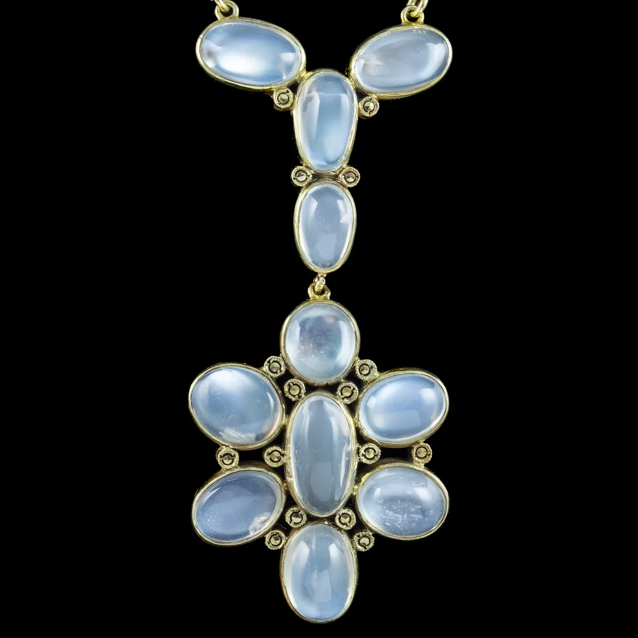 Antique Edwardian Moonstone Lavaliere Pendant Necklace Silver Gold Gilt