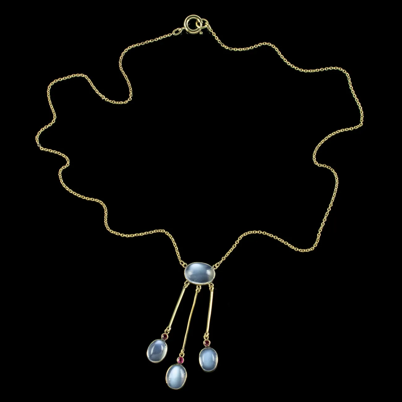 Antique Edwardian Moonstone Ruby Lavaliere Necklace Circa 1910