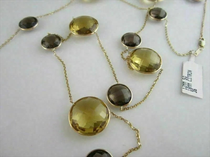 ANTIQUE LONG 125CT SMOKY TOPAZ CITRINE 14K Y NECKLACE