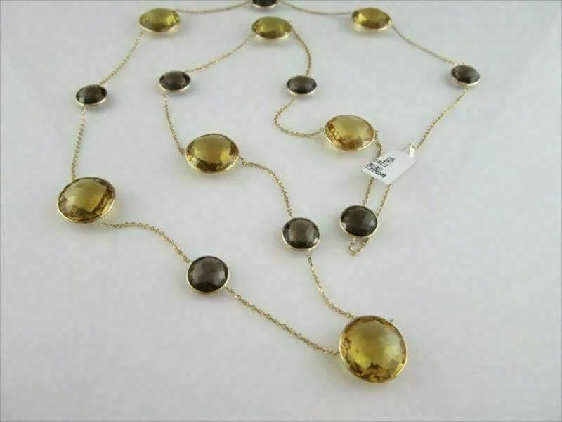 ANTIQUE LONG 125CT SMOKY TOPAZ CITRINE 14K Y NECKLACE