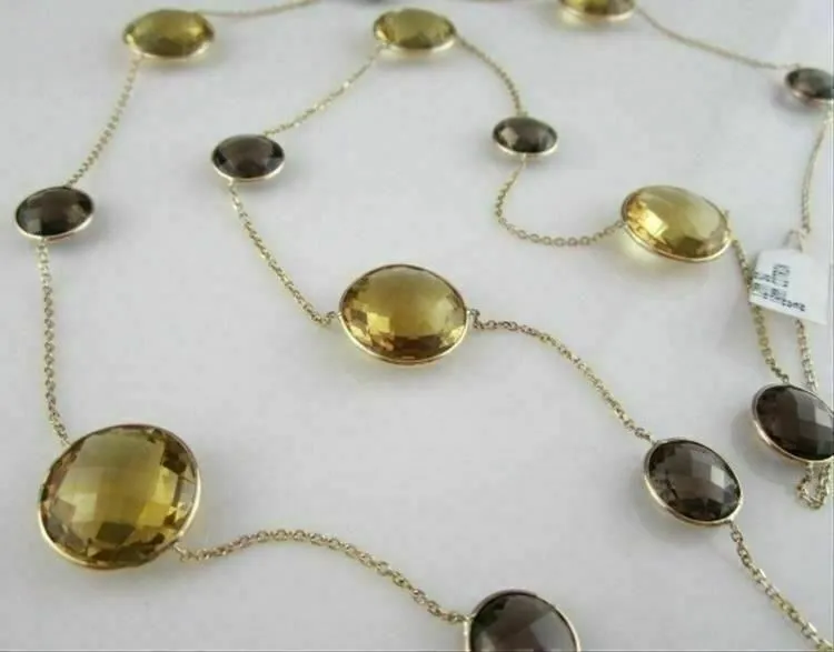 ANTIQUE LONG 125CT SMOKY TOPAZ CITRINE 14K Y NECKLACE