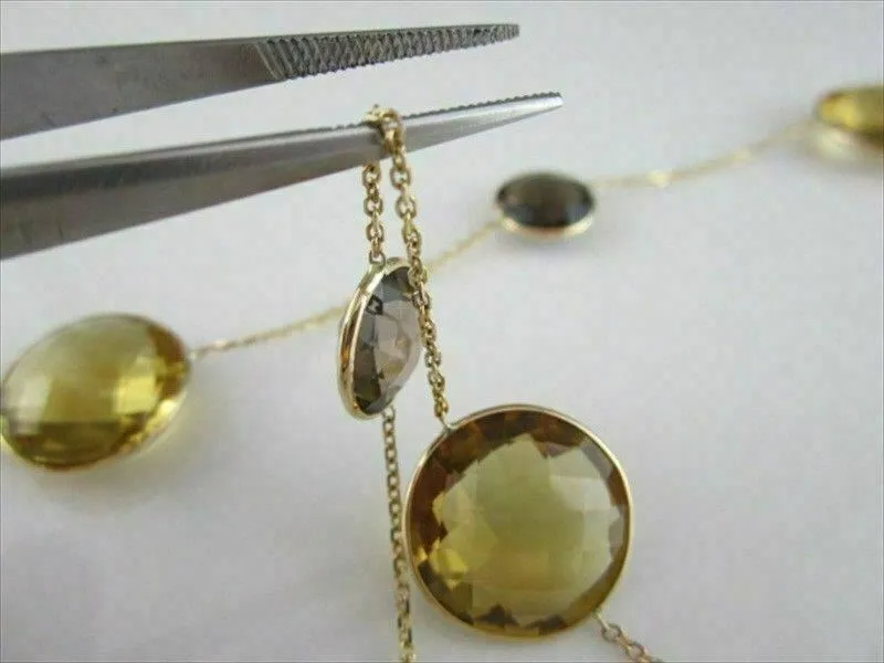 ANTIQUE LONG 125CT SMOKY TOPAZ CITRINE 14K Y NECKLACE