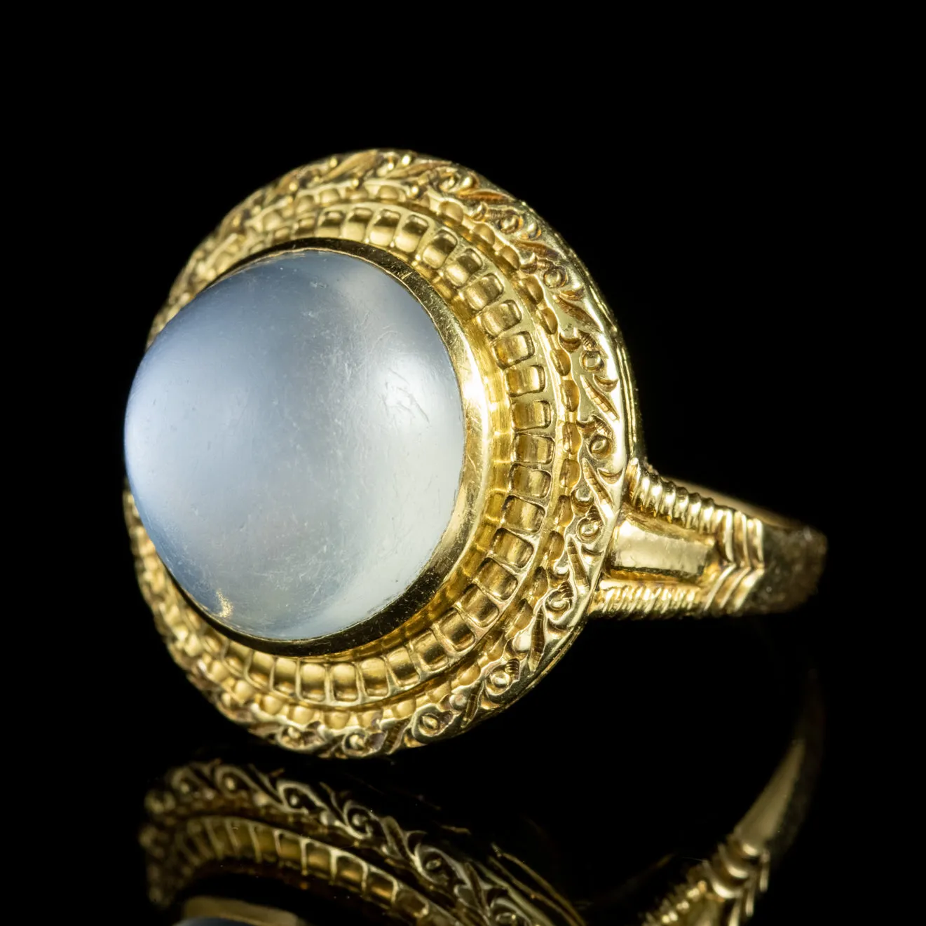 Antique Victorian French Cabochon Moonstone Ring 18Ct Gold Circa 1880