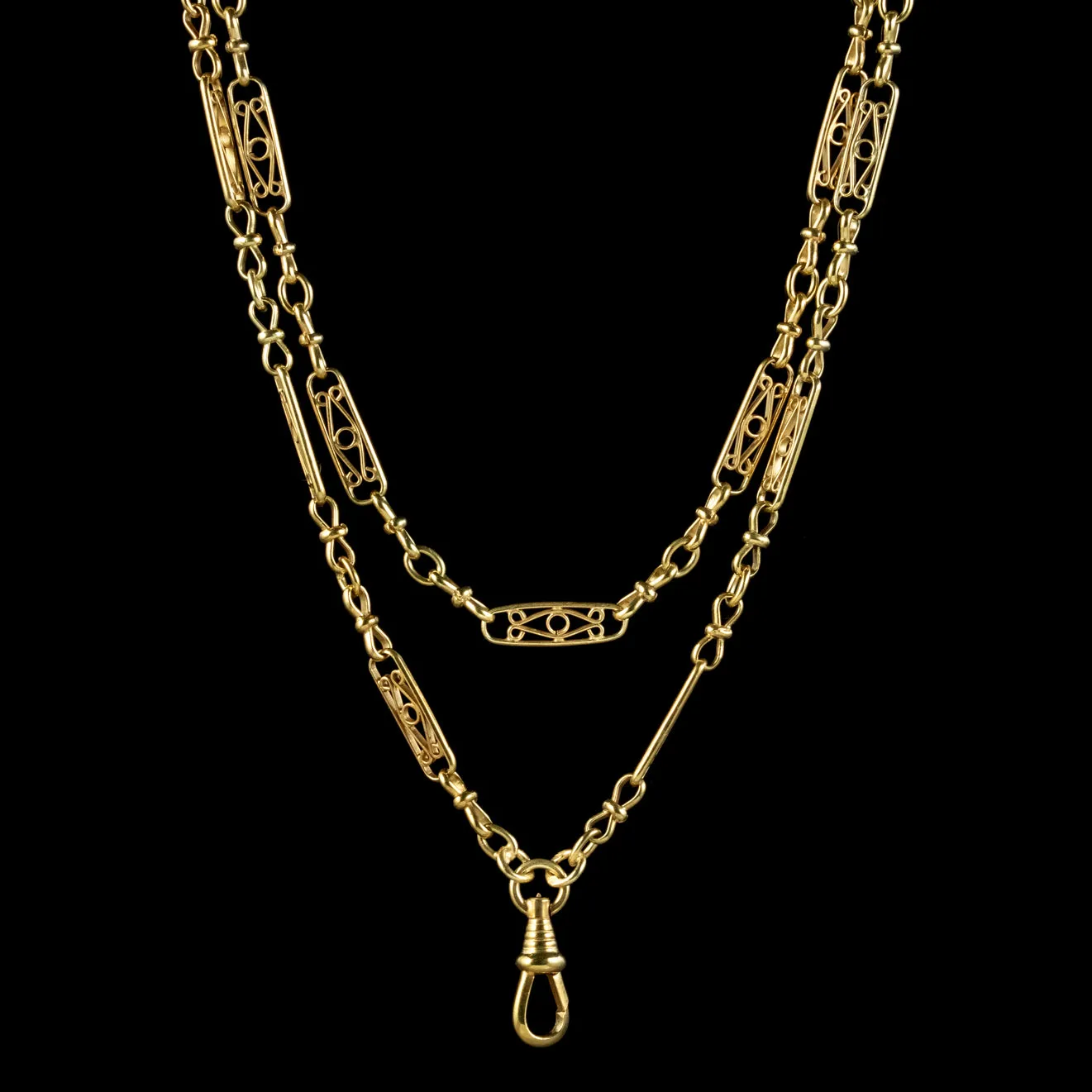 Antique Victorian French Guard Chain Silver 18ct Gold Gilt Circa 1900