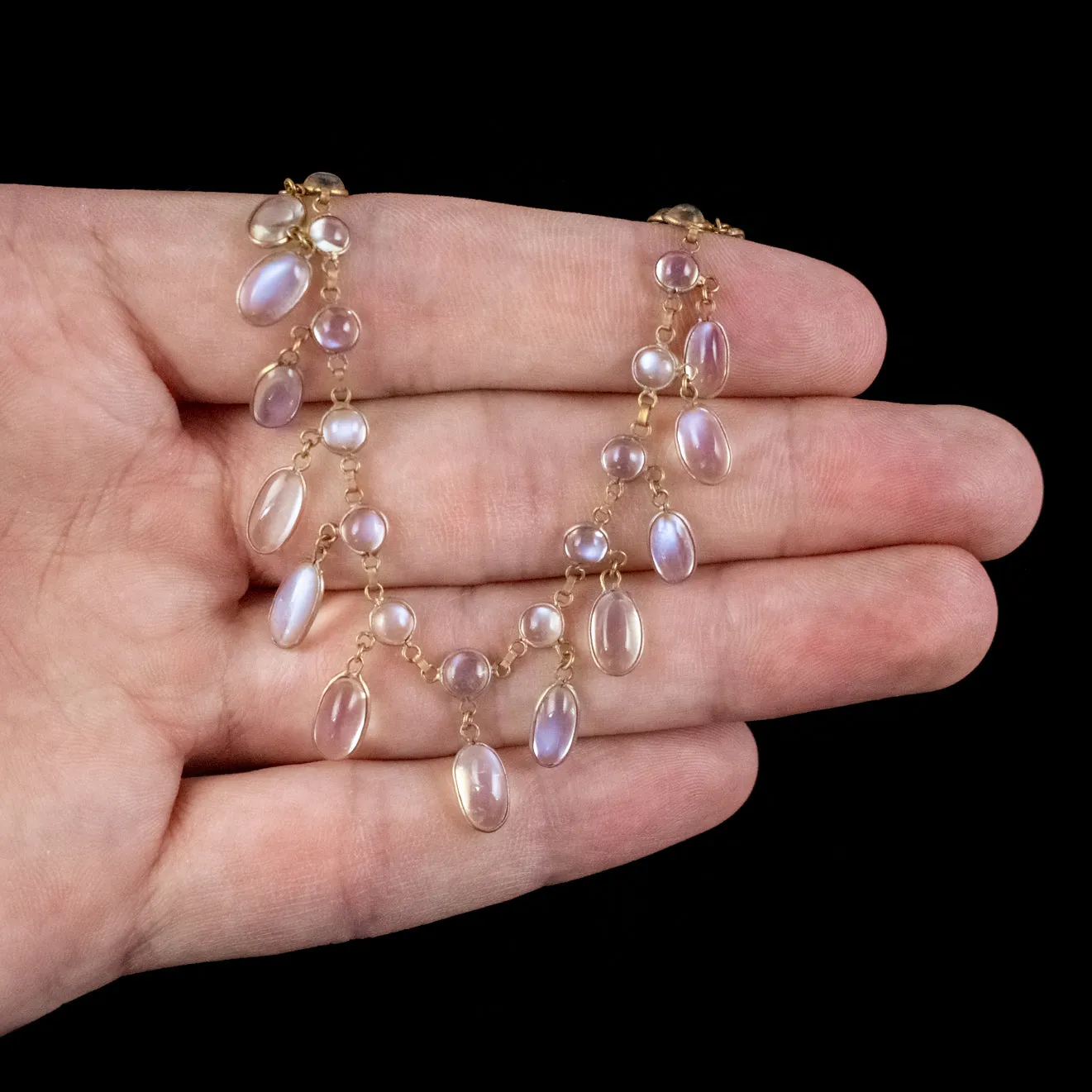 Antique Victorian Garland Moonstone Necklace 9ct Gold Circa 1900