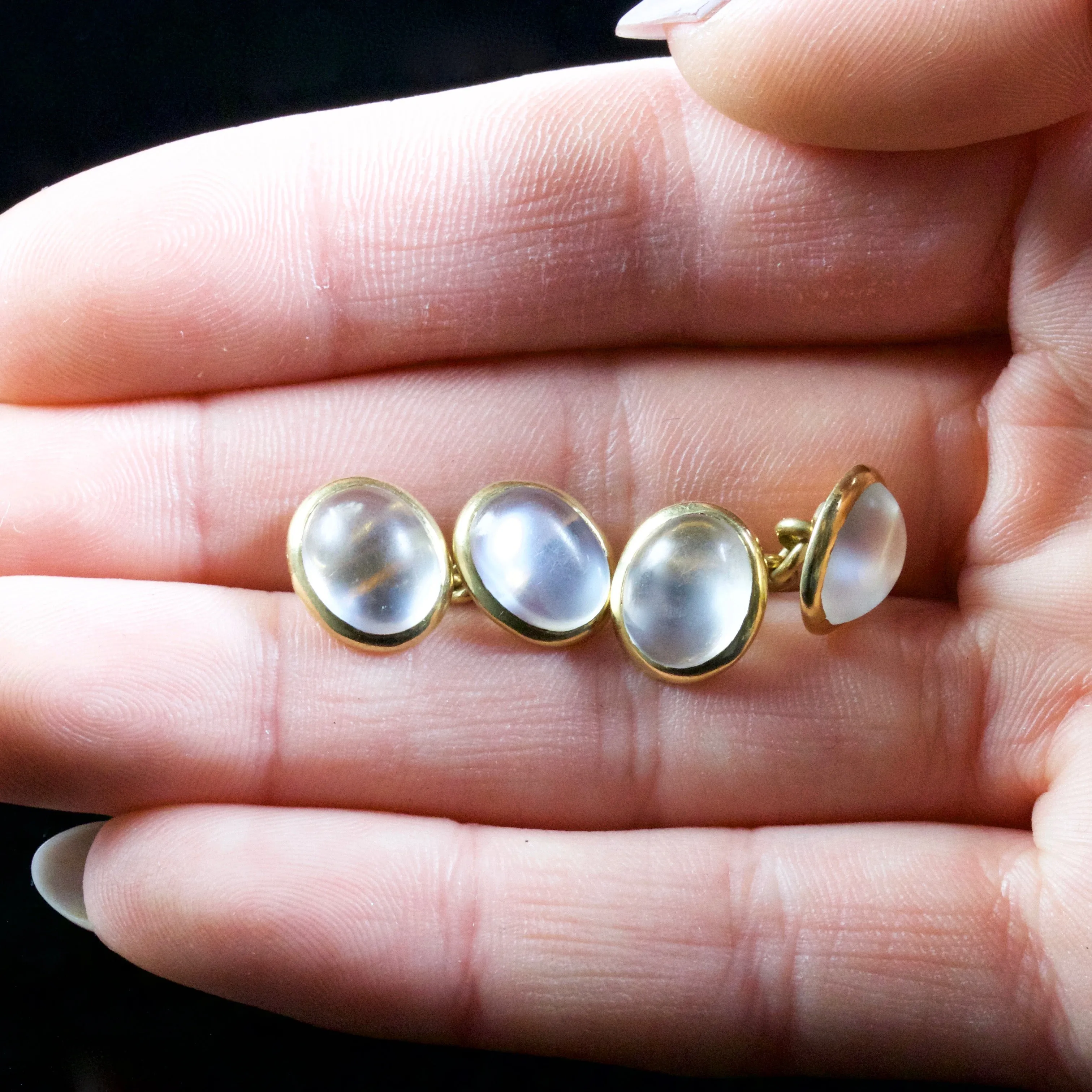 Antique Victorian Moonstone Double Cufflinks 18Ct Circa 1900