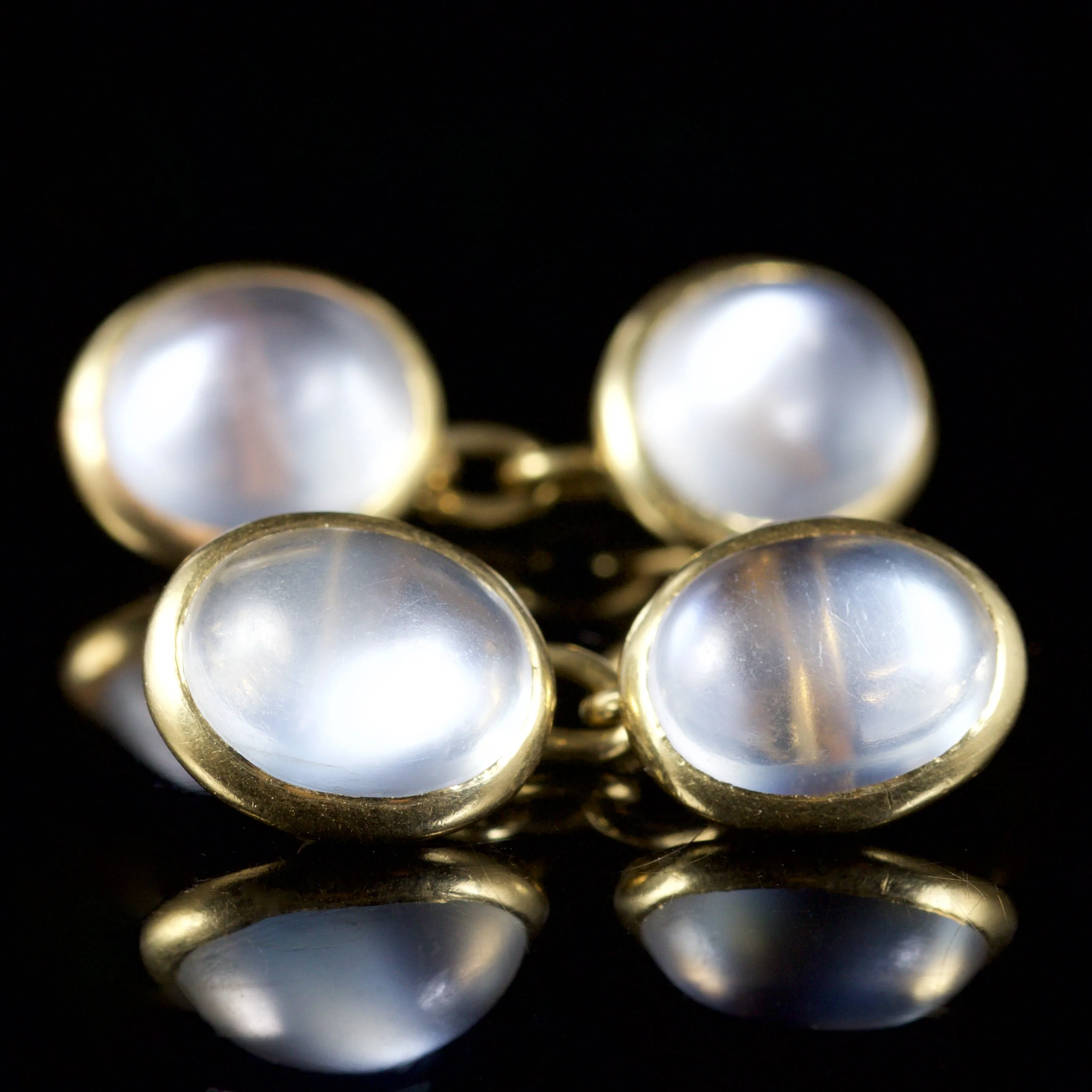 Antique Victorian Moonstone Double Cufflinks 18Ct Circa 1900