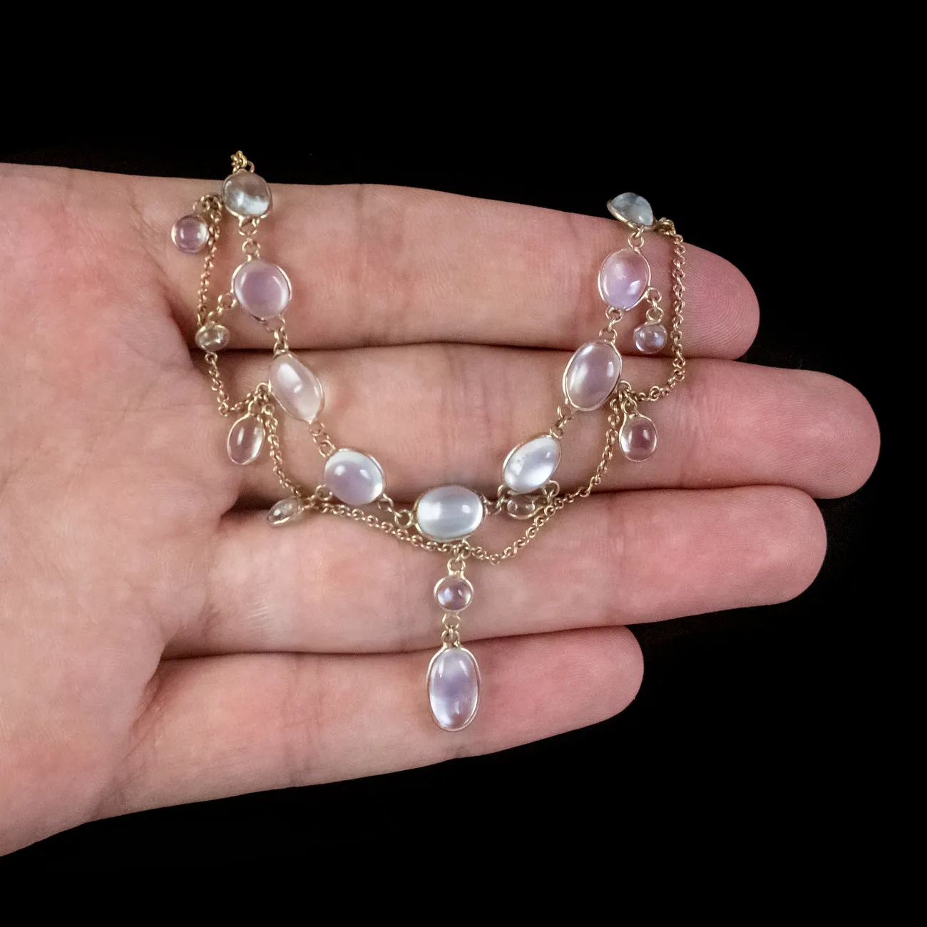 Antique Victorian Moonstone Garland Necklace 9ct Gold Circa 1880