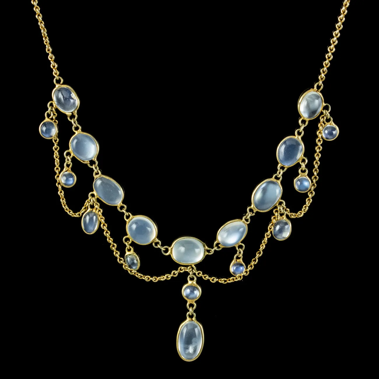 Antique Victorian Moonstone Garland Necklace 9ct Gold Circa 1880