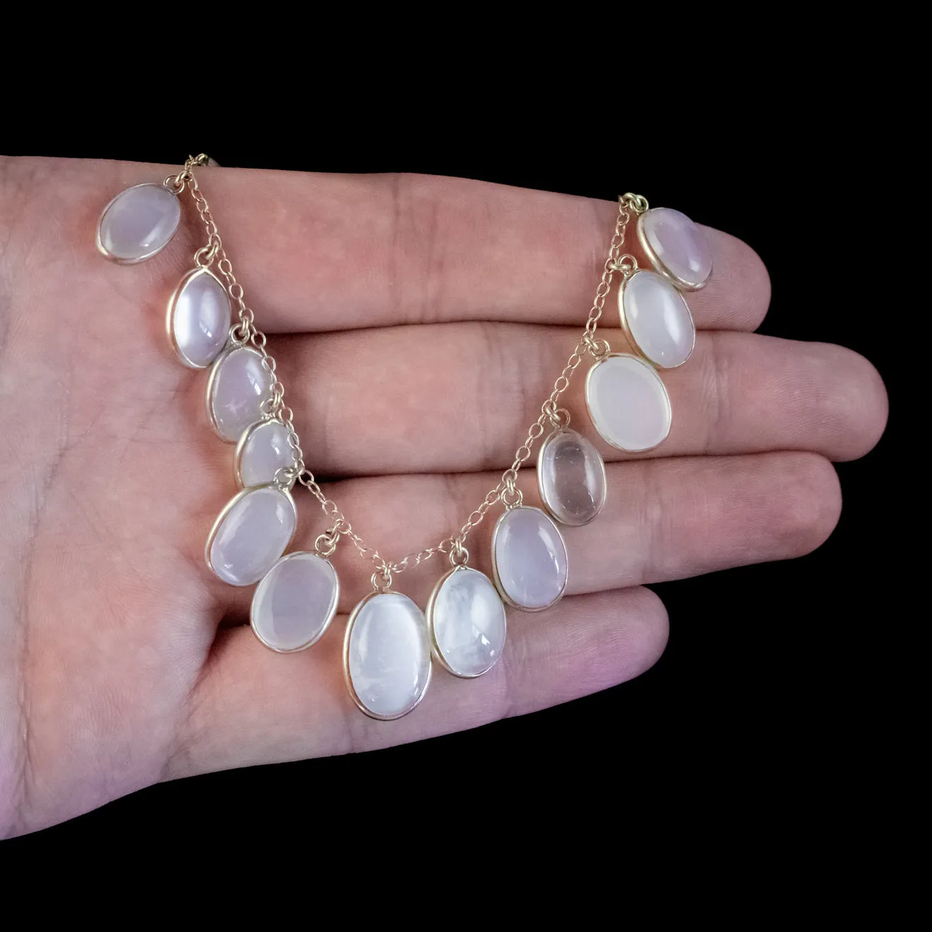 Antique Victorian Moonstone Garland Necklace Sterling Silver Circa 1890