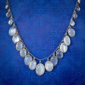 Antique Victorian Moonstone Garland Necklace Sterling Silver Circa 1890