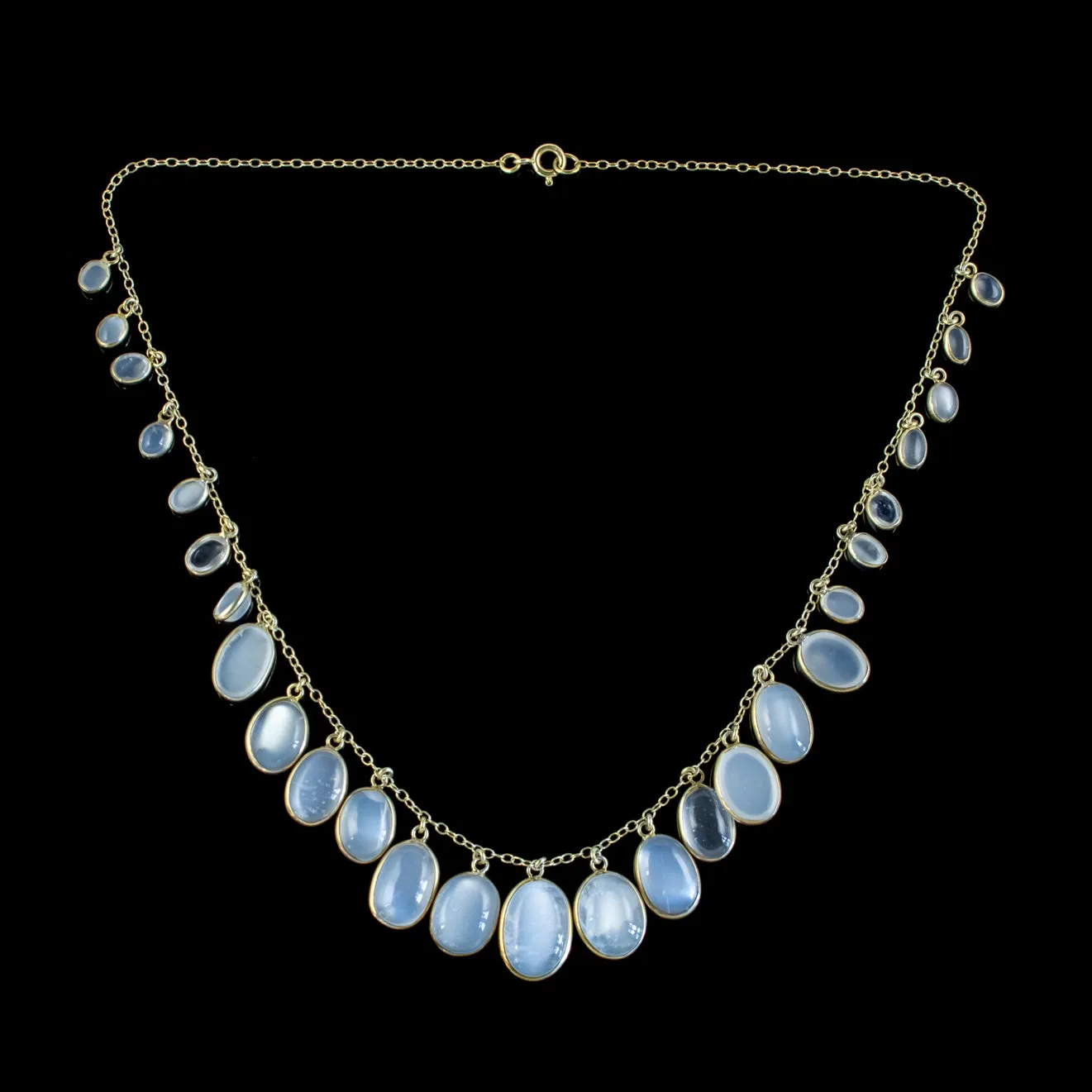 Antique Victorian Moonstone Garland Necklace Sterling Silver Circa 1890