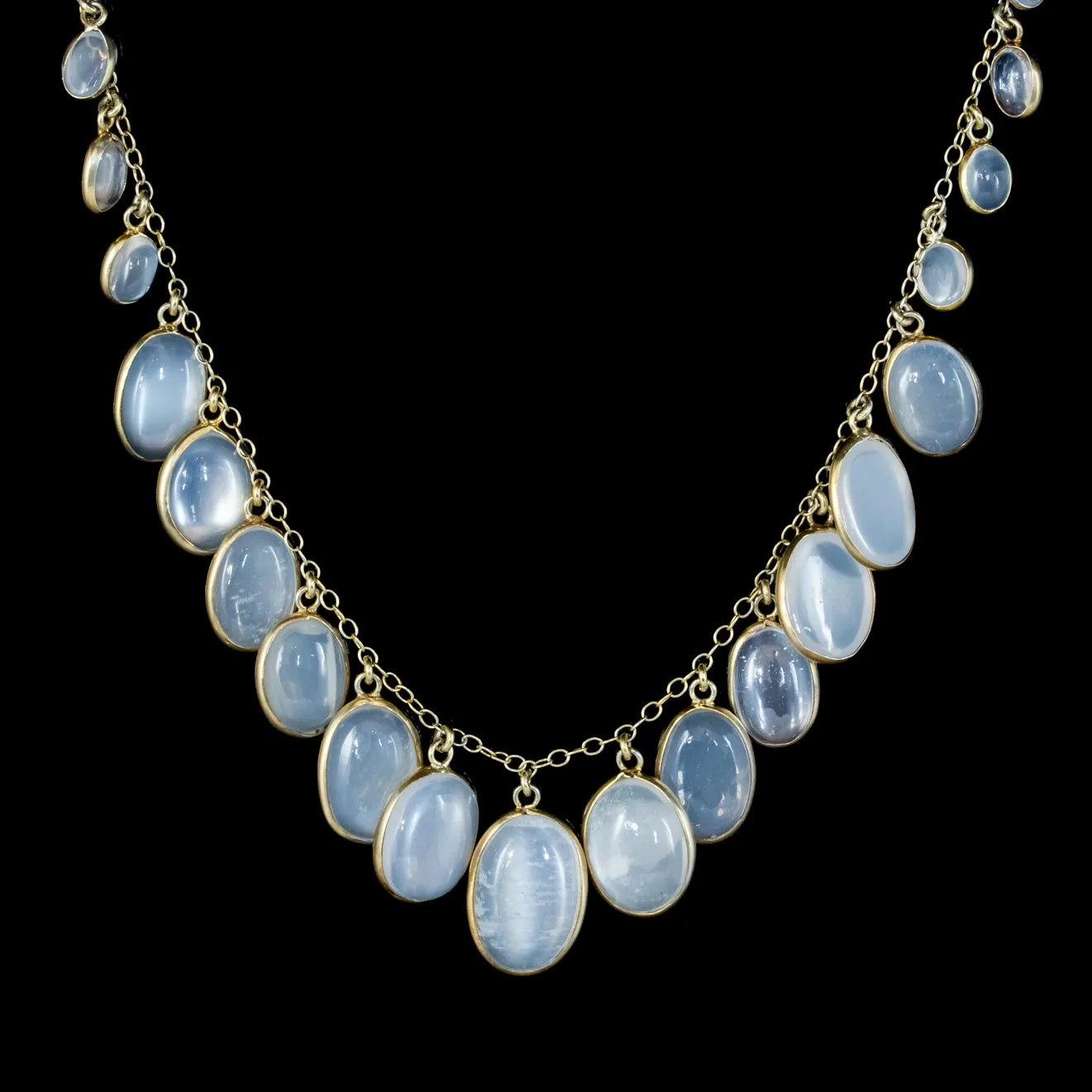 Antique Victorian Moonstone Garland Necklace Sterling Silver Circa 1890