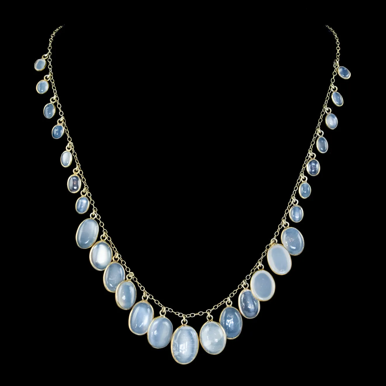 Antique Victorian Moonstone Garland Necklace Sterling Silver Circa 1890