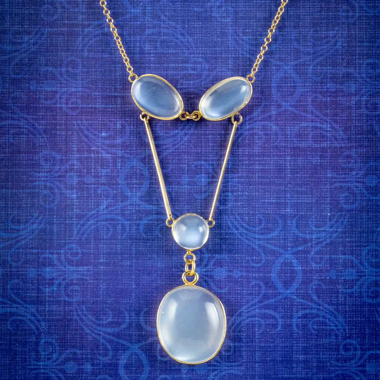 Antique Victorian Moonstone Lavaliere Necklace 18ct Gold Circa 1900