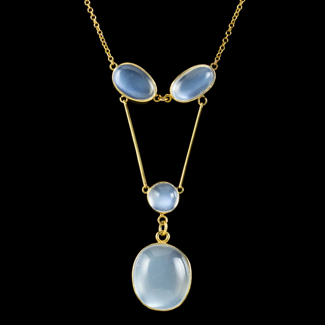 Antique Victorian Moonstone Lavaliere Necklace 18ct Gold Circa 1900