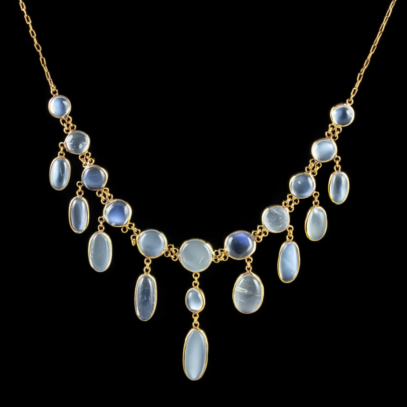 Antique Victorian Moonstone Lavaliere Necklace 18Ct Gold On Silver Circa 1900