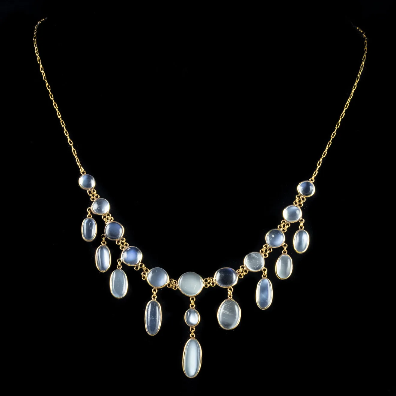 Antique Victorian Moonstone Lavaliere Necklace 18Ct Gold On Silver Circa 1900