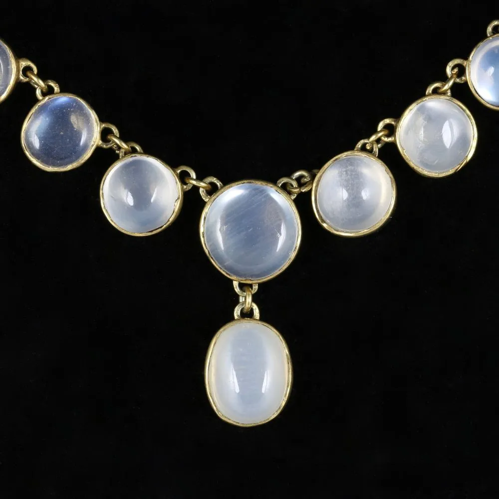 Antique Victorian Moonstone Necklace Circa 1880 18Ct Gold