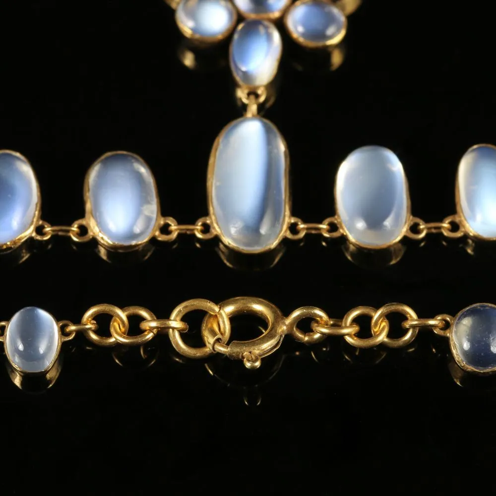 Antique Victorian Moonstone Necklace Gold Silver Circa 1900