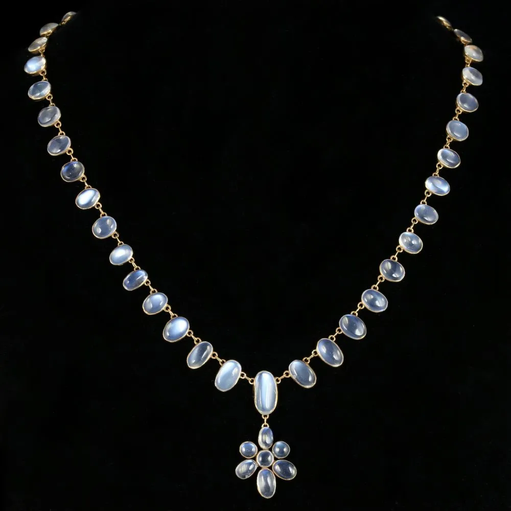 Antique Victorian Moonstone Necklace Gold Silver Circa 1900